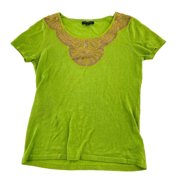 Banana Republic Womens Green Embroidered Scoop Neck T-Shirt Size M - Picture 1 of 6